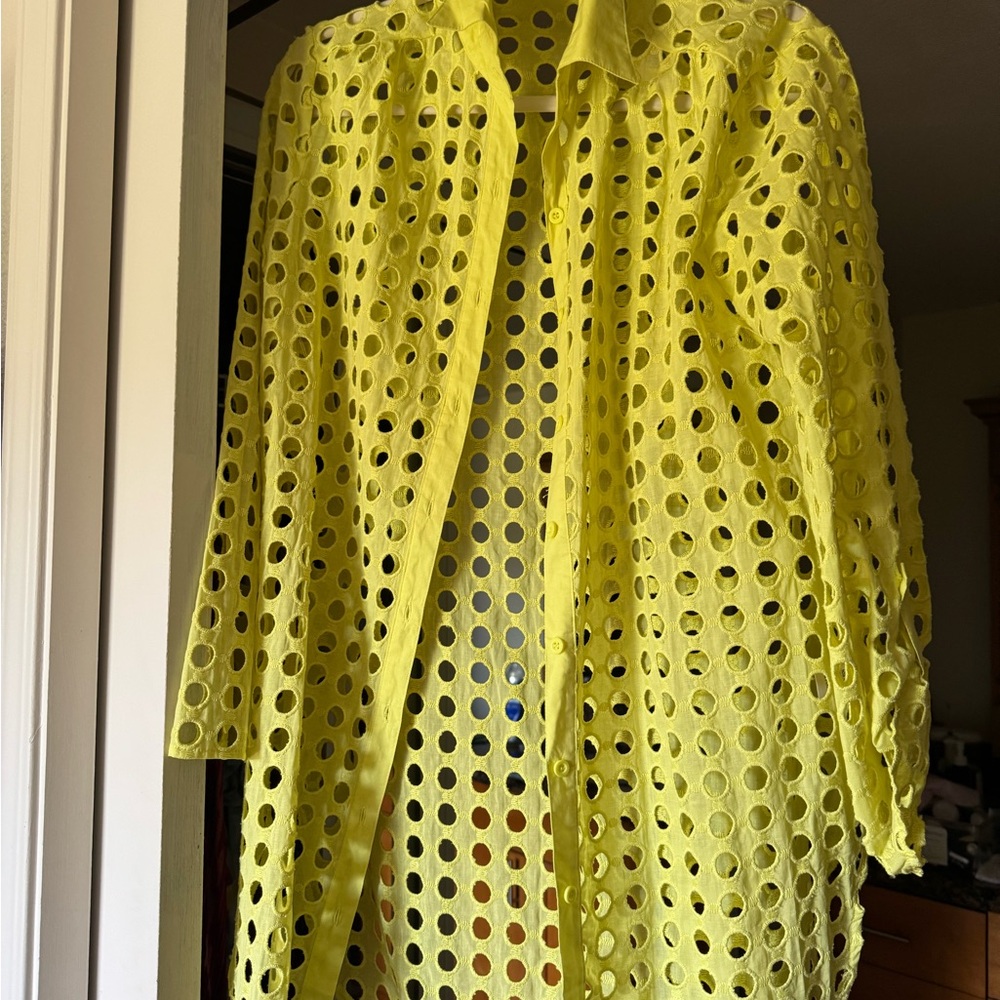 Yellow Eyelet Button-Up Shirt